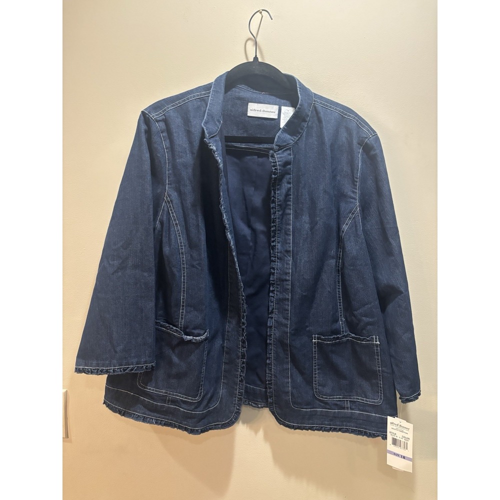NWT Alfred Dunner Denim Jacket Blazer Women's 18‎ Dark Wash Open Front Pockets
